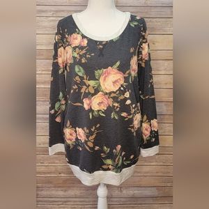 Filly Flair Floral Long Sleeve Top in Black - Medium